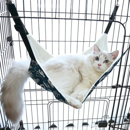 hamac à chat en coton bleu et blanc