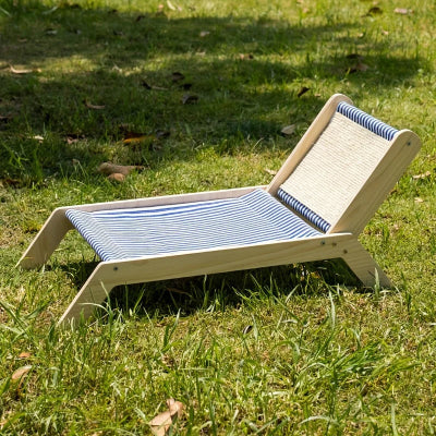 hamac pour chat sur pied chaise longue raye bleu