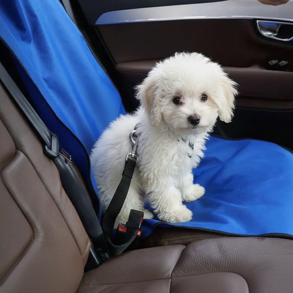 Housse siège voiture chien caniche blanc