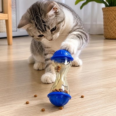Jouet distributeur de friandises pour chat – culbuto interactif bleu