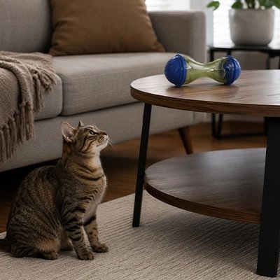 Jouet interactif pour chat distributeur de croquettes en salon