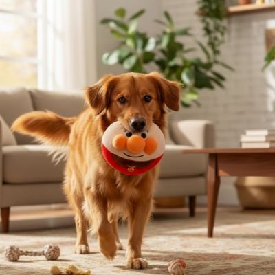 Jouet chien interactif dans la gueule  d'un chien