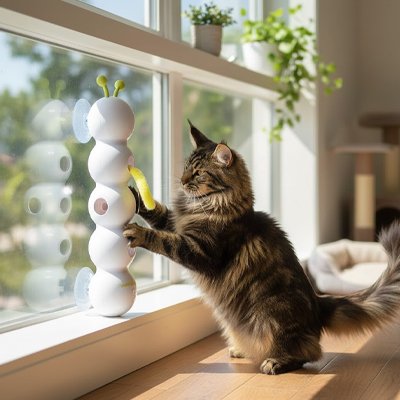 Jouets pour les chats dans la fenêtre