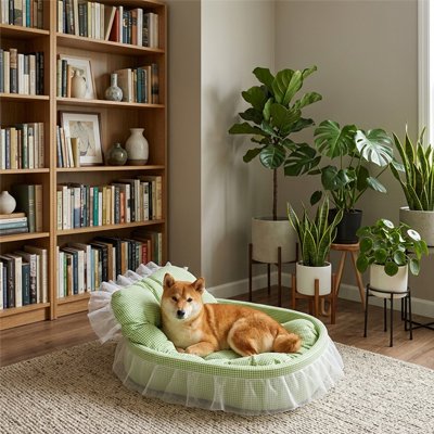 Couffin pour chien ovale avec rebords surélevés – Design champêtre raffiné pour intérieur moderne