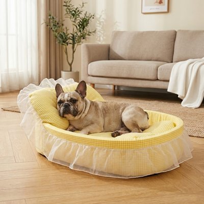 Lit pour chien couffin jaune avec rebords moelleux – Couffin ovale pour petits et moyens chiens