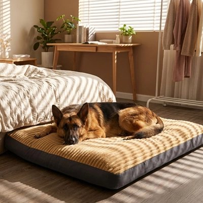 Matelas pour chien XXL avec berger allemand dans chambre cosy