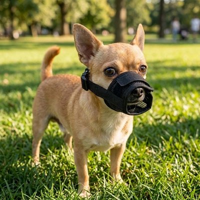 Muselière anti aboiement chien taille S | CalmBark™ – Chihuahua en promenade