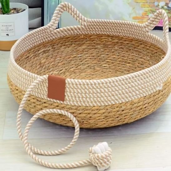 Panier chat osier rotin