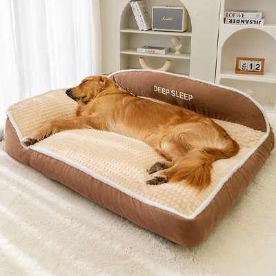 Lit chien XXL coloris kaki avec chien allongé