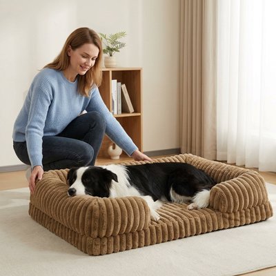 Panier XXL pour chien orthopédique en velours côtelé – vue lifestyle