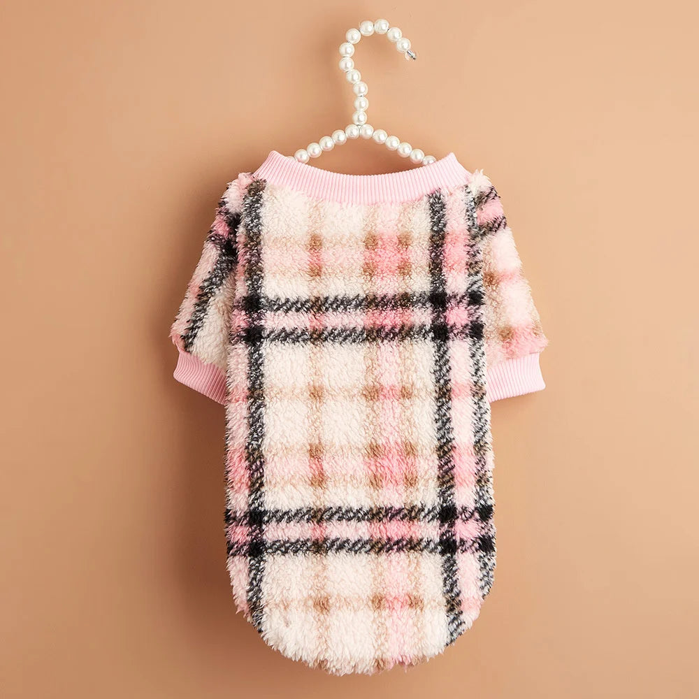 Petit pull pour chien carreaux rose