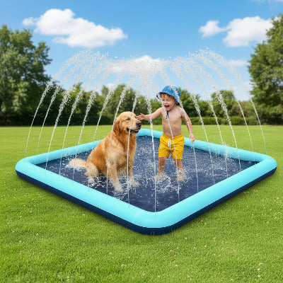 Piscine chien familiale bleu
