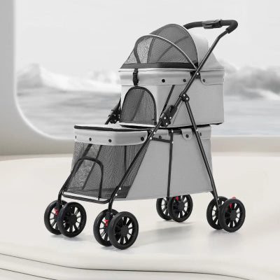 Poussette pour chiens double grise
