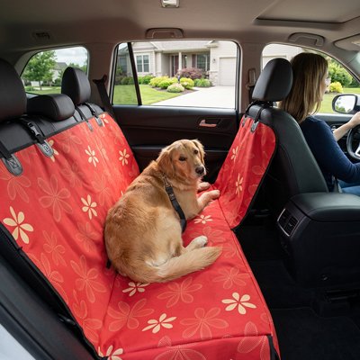 Protection voiture pour chien – housse de siège rouge antidérapante avec chien à bord
