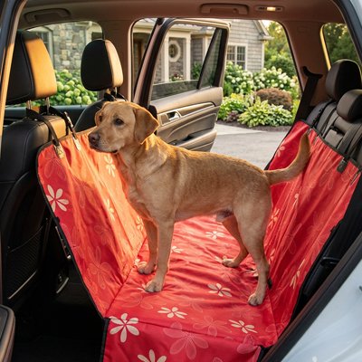 Protection voiture pour chien – housse de siège rouge antidérapante avec chien à bord
