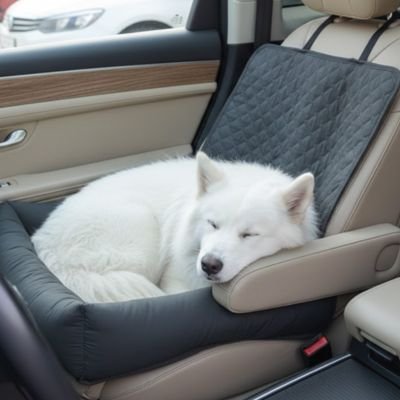 Petit chien blanc sur housse protection siège voiture pour chien imperméable