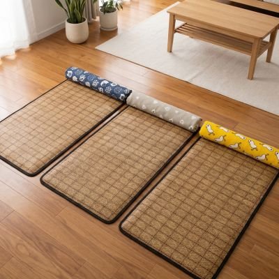 Tapis fraicheur Chien coton et fibre de rotin